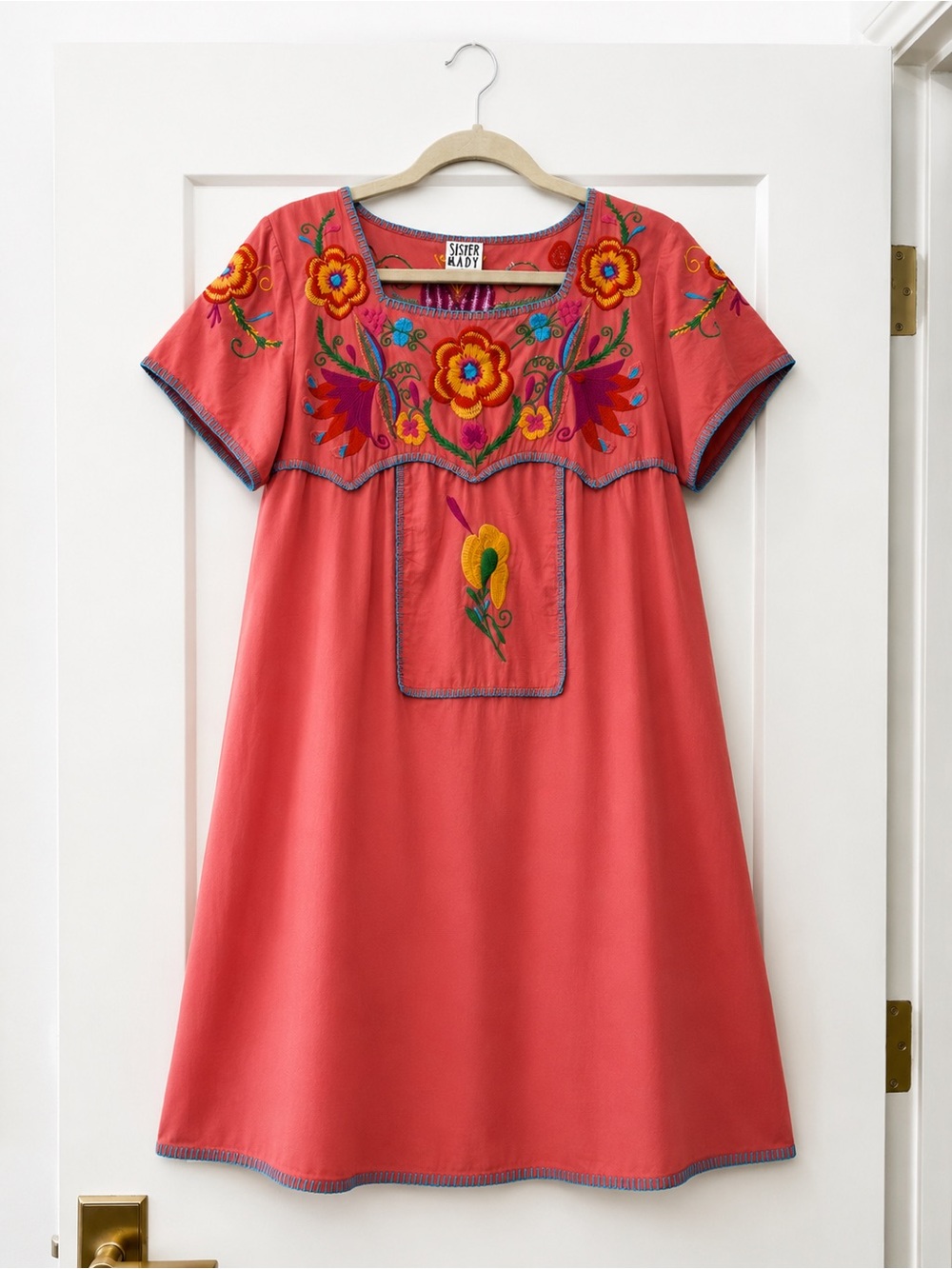 Sister Mady Coral Embroidered Mini Dress